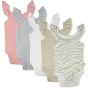 imageHonestBaby Baby Girls Short Sleeve OnePiece 100 Organic Cotton Bodysuits 5 PackLight Zanzibar Zebra