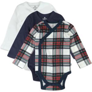 imageHonestBaby Baby Long Sleeve SideSnap Organic Cotton Kimono Bodysuits 3 PackRed Tartan
