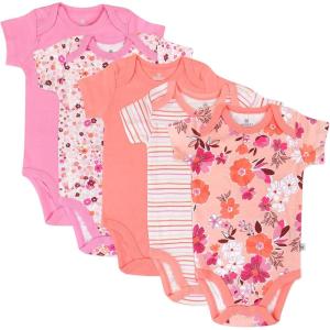 imageHonestbaby Baby Girls Organic Cotton Short Sleeve Bodysuits Multi Pack And Toddler TShirt Set 5 Pack Dreamy Floral Pink Peach 12 Months US
