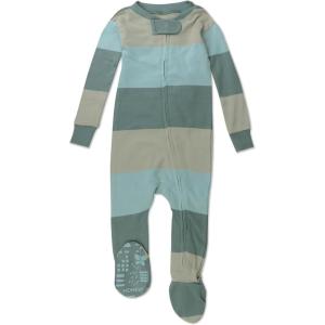 imageHonestBaby NonSlip Footed Pajamas OnePiece Sleeper ZipFront Pjs 100 Organic Cotton for Baby BoysJumbo Stripe Sage