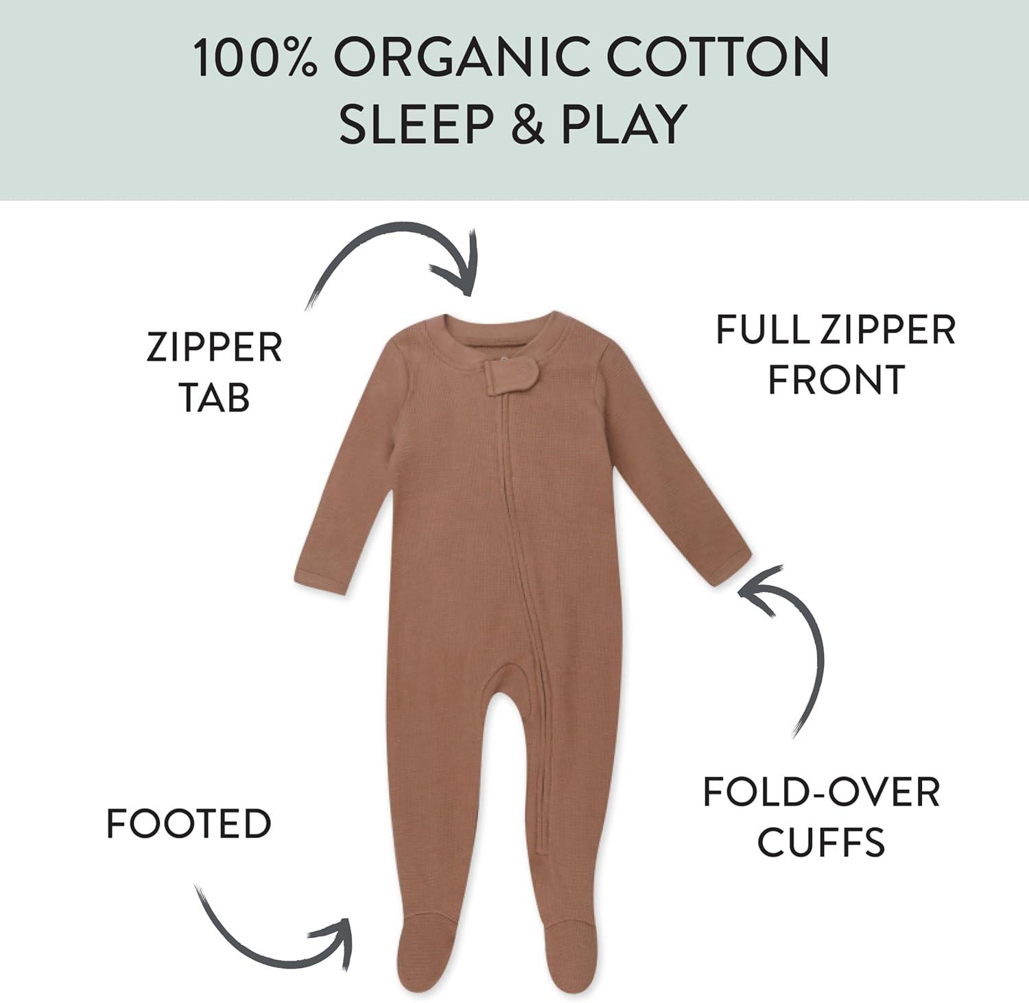 imageHonestBaby Classics Sleep ampamp Play Footed OnePiece Pajama Sleeper 100 Organic CottonBrown