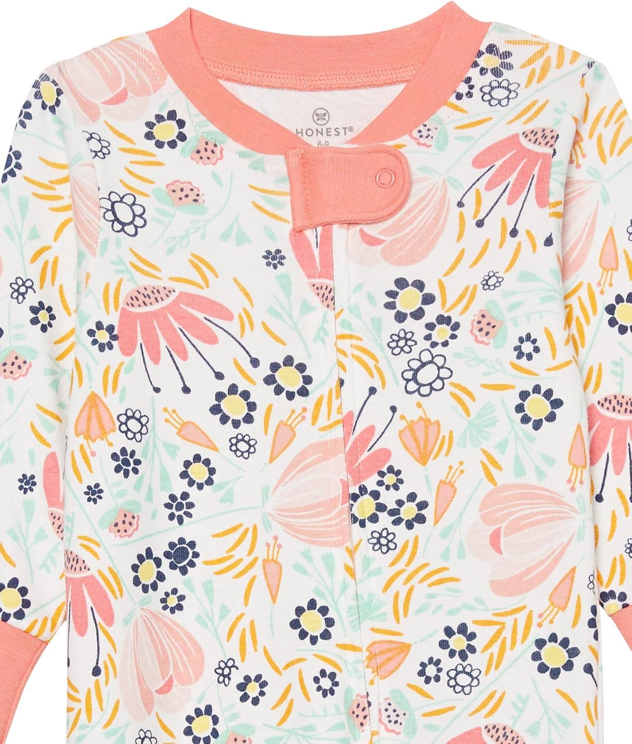 imageHonestBaby Classics Sleep ampamp Play Footed OnePiece Pajama Sleeper 100 Organic CottonFlower Power