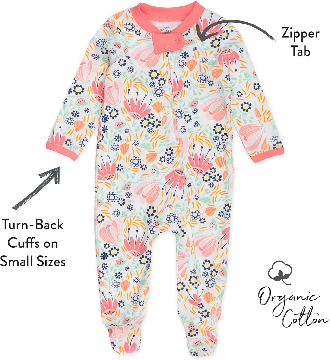 imageHonestBaby Classics Sleep ampamp Play Footed OnePiece Pajama Sleeper 100 Organic CottonFlower Power
