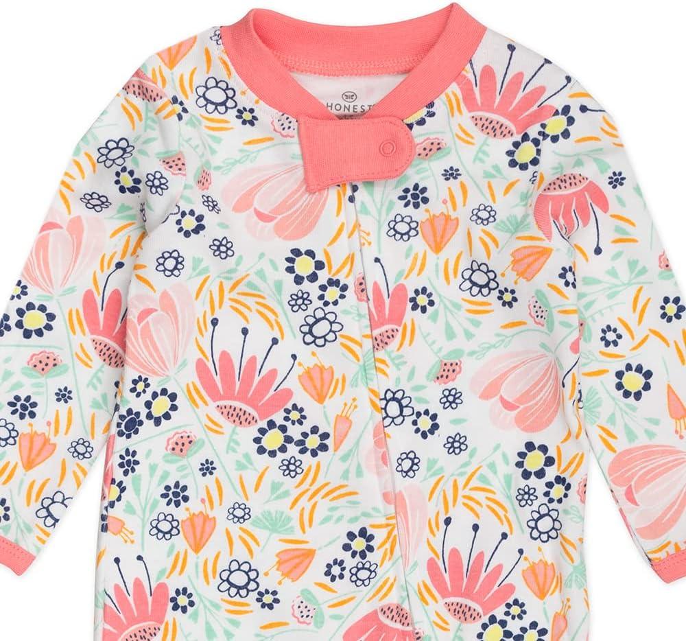 imageHonestBaby Classics Sleep ampamp Play Footed OnePiece Pajama Sleeper 100 Organic CottonFlower Power