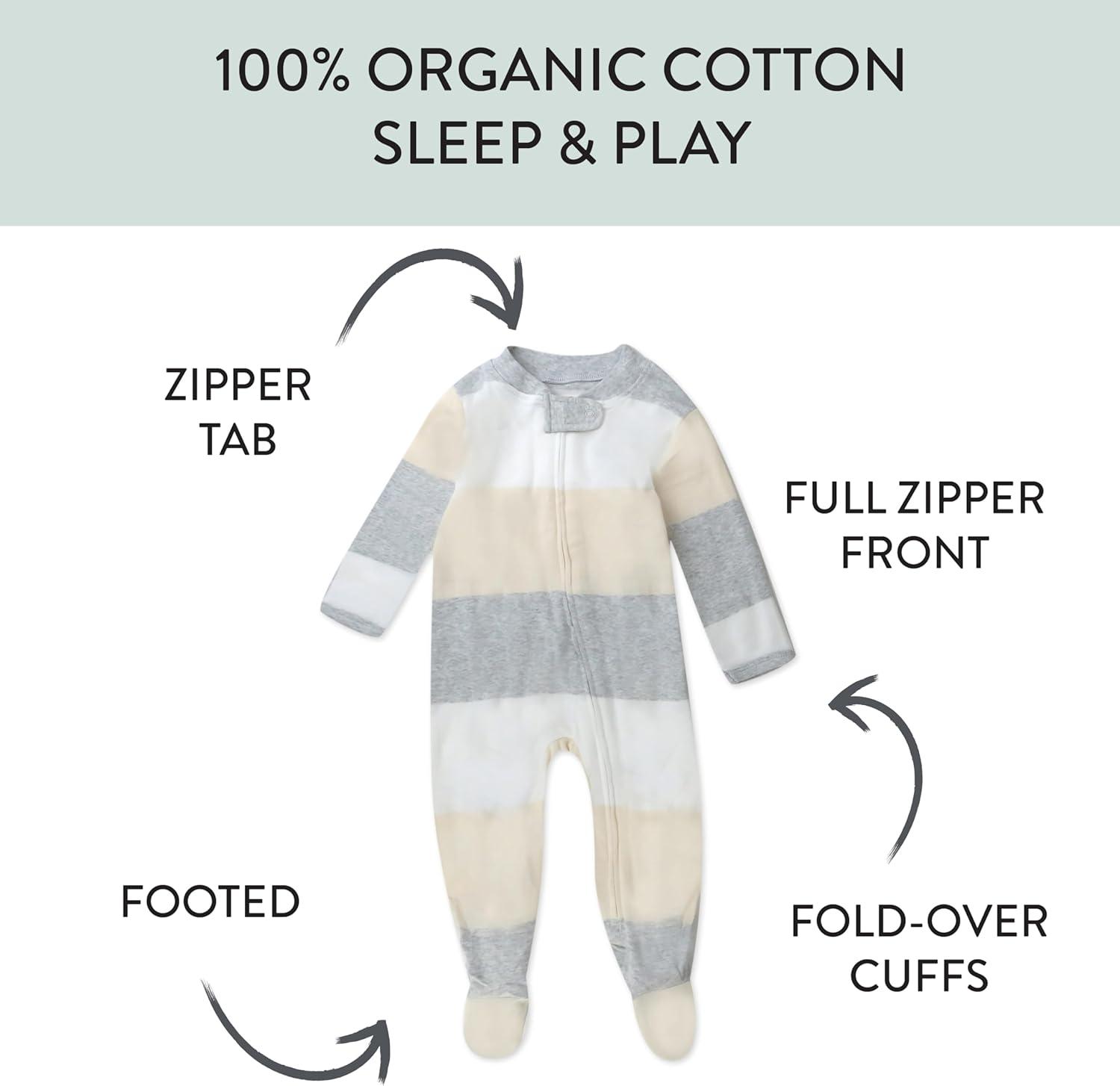 imageHonestBaby Classics Sleep ampamp Play Footed OnePiece Pajama Sleeper 100 Organic CottonJumbo Stripe Natural