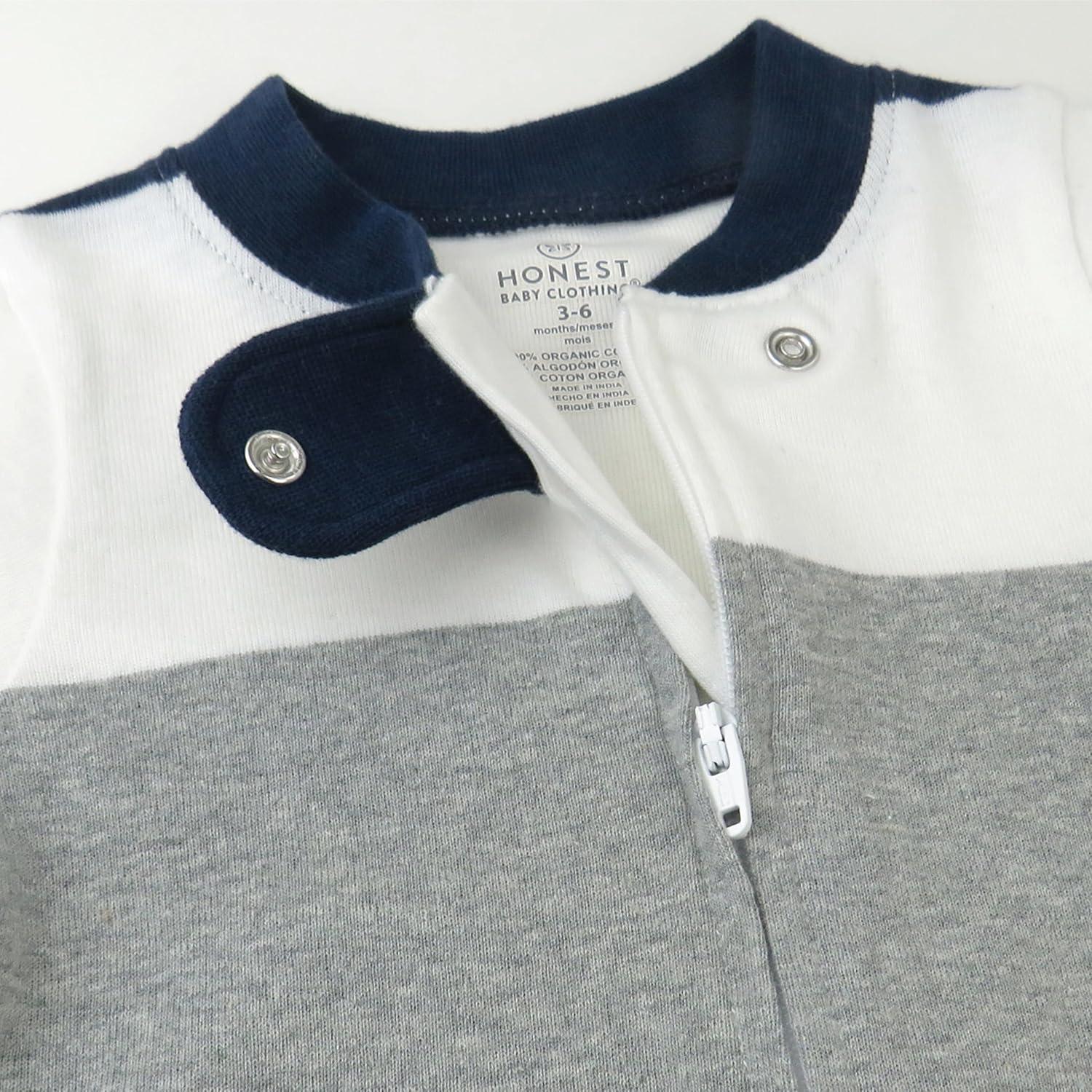 imageHonestBaby Classics Sleep ampamp Play Footed OnePiece Pajama Sleeper 100 Organic CottonJumbo Stripe Navy