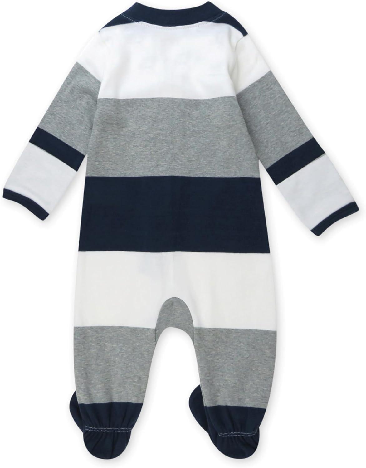 imageHonestBaby Classics Sleep ampamp Play Footed OnePiece Pajama Sleeper 100 Organic CottonJumbo Stripe Navy