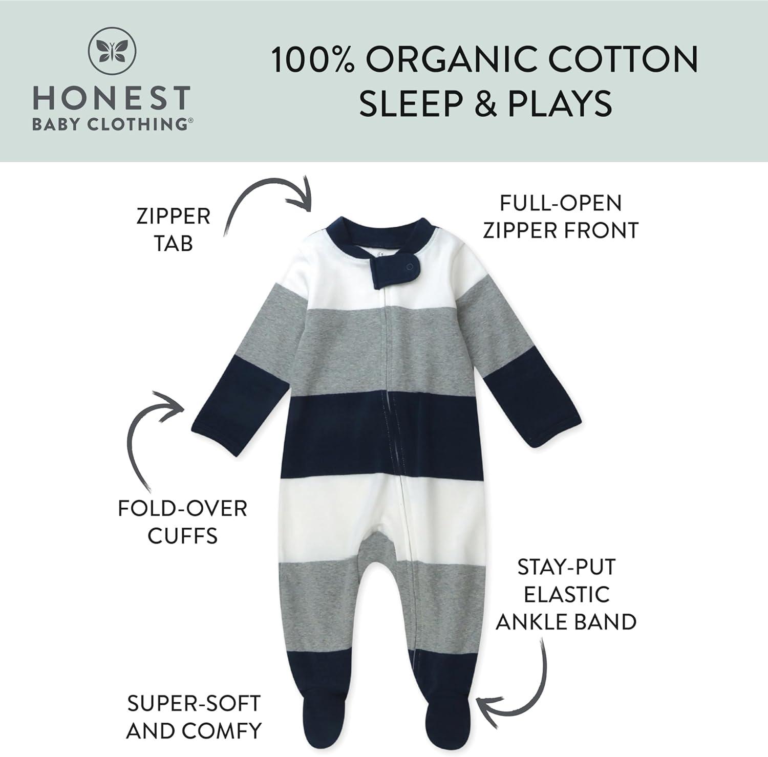 imageHonestBaby Classics Sleep ampamp Play Footed OnePiece Pajama Sleeper 100 Organic CottonJumbo Stripe Navy