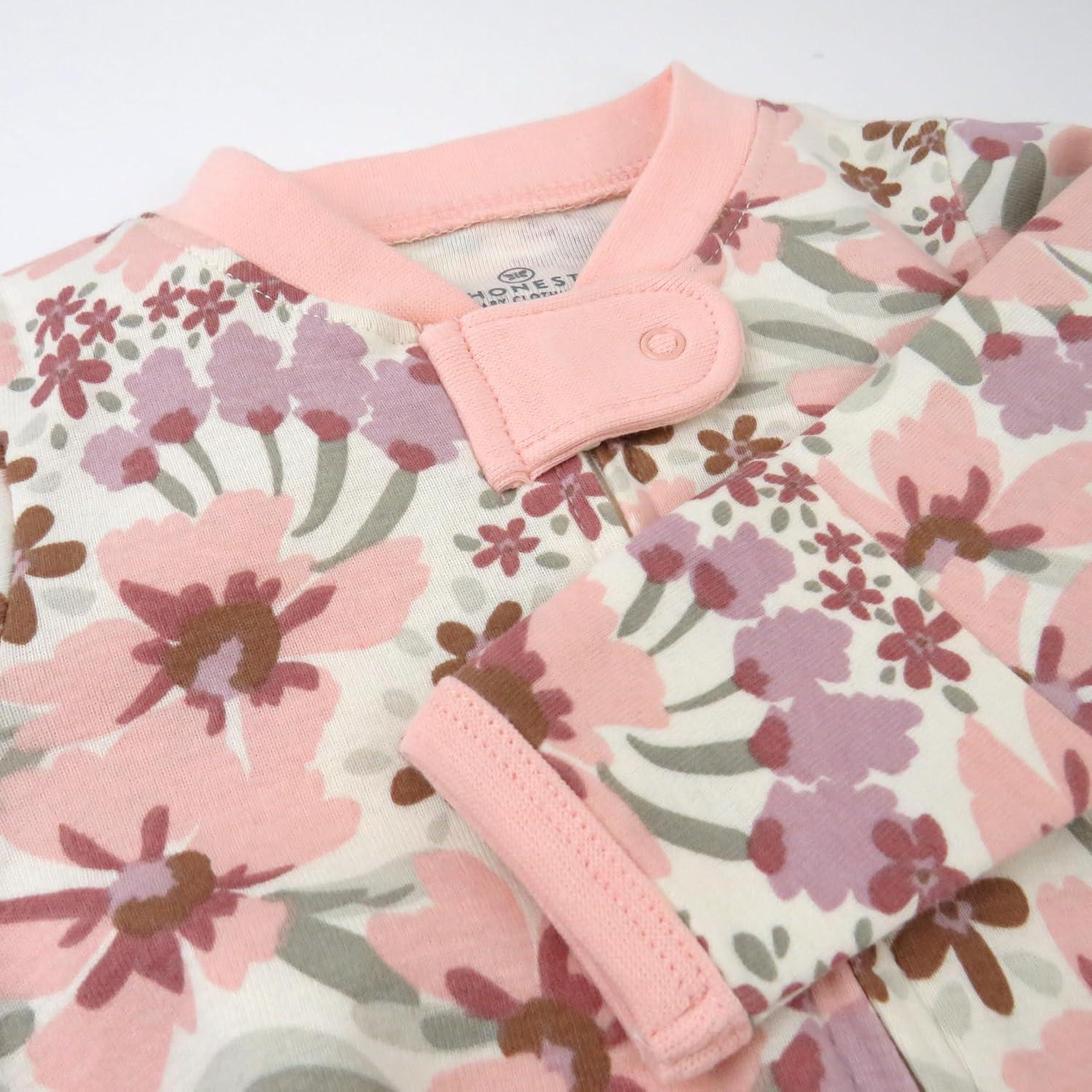 imageHonestBaby Classics Sleep ampamp Play Footed OnePiece Pajama Sleeper 100 Organic CottonPainted Floral Pink