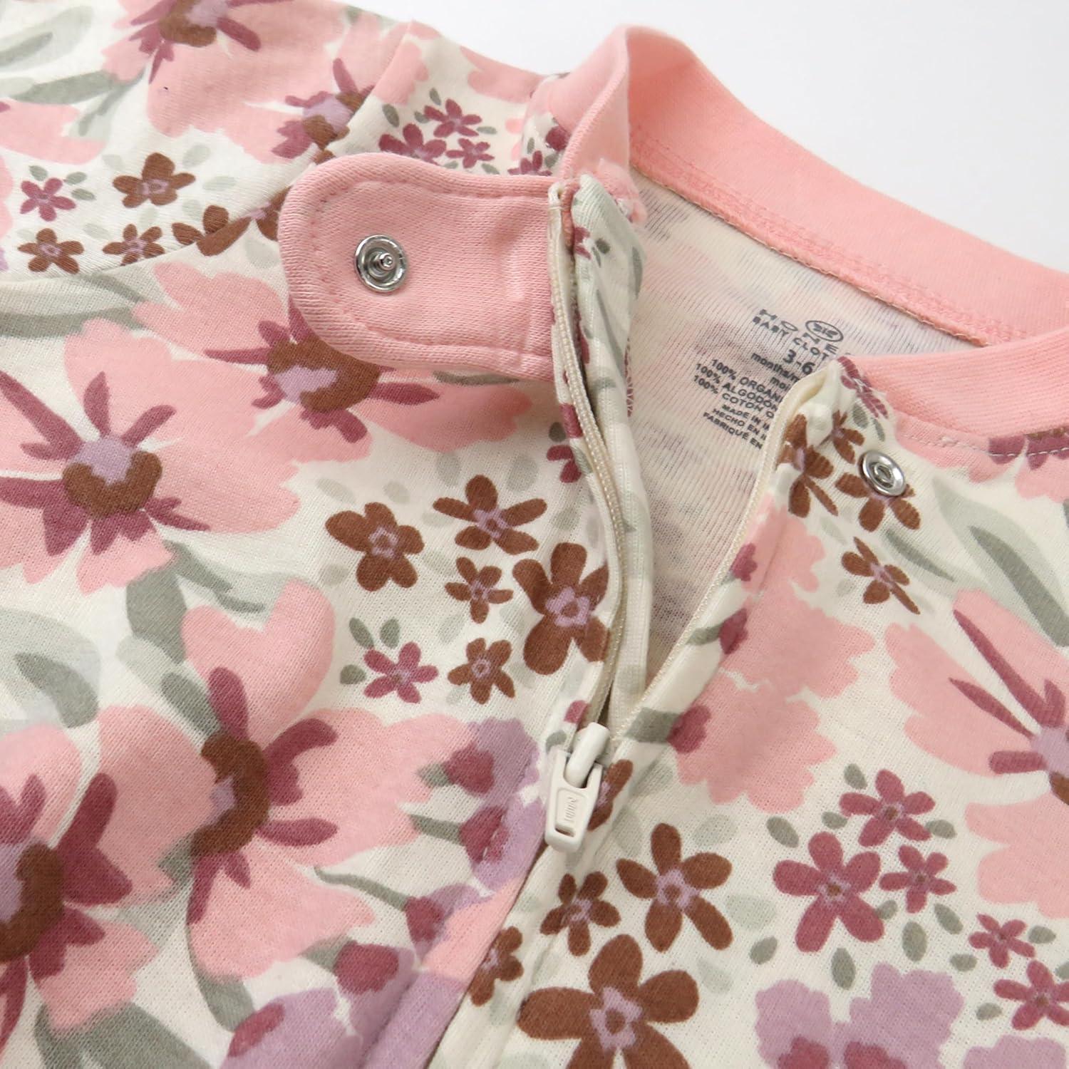imageHonestBaby Classics Sleep ampamp Play Footed OnePiece Pajama Sleeper 100 Organic CottonPainted Floral Pink