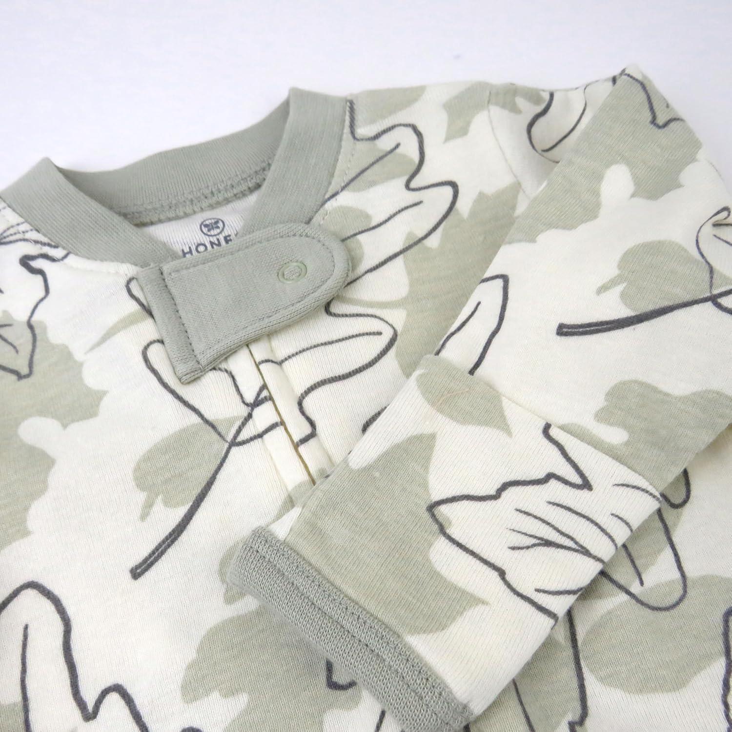 imageHonestBaby Classics Sleep ampamp Play Footed OnePiece Pajama Sleeper 100 Organic CottonPaw Leaves