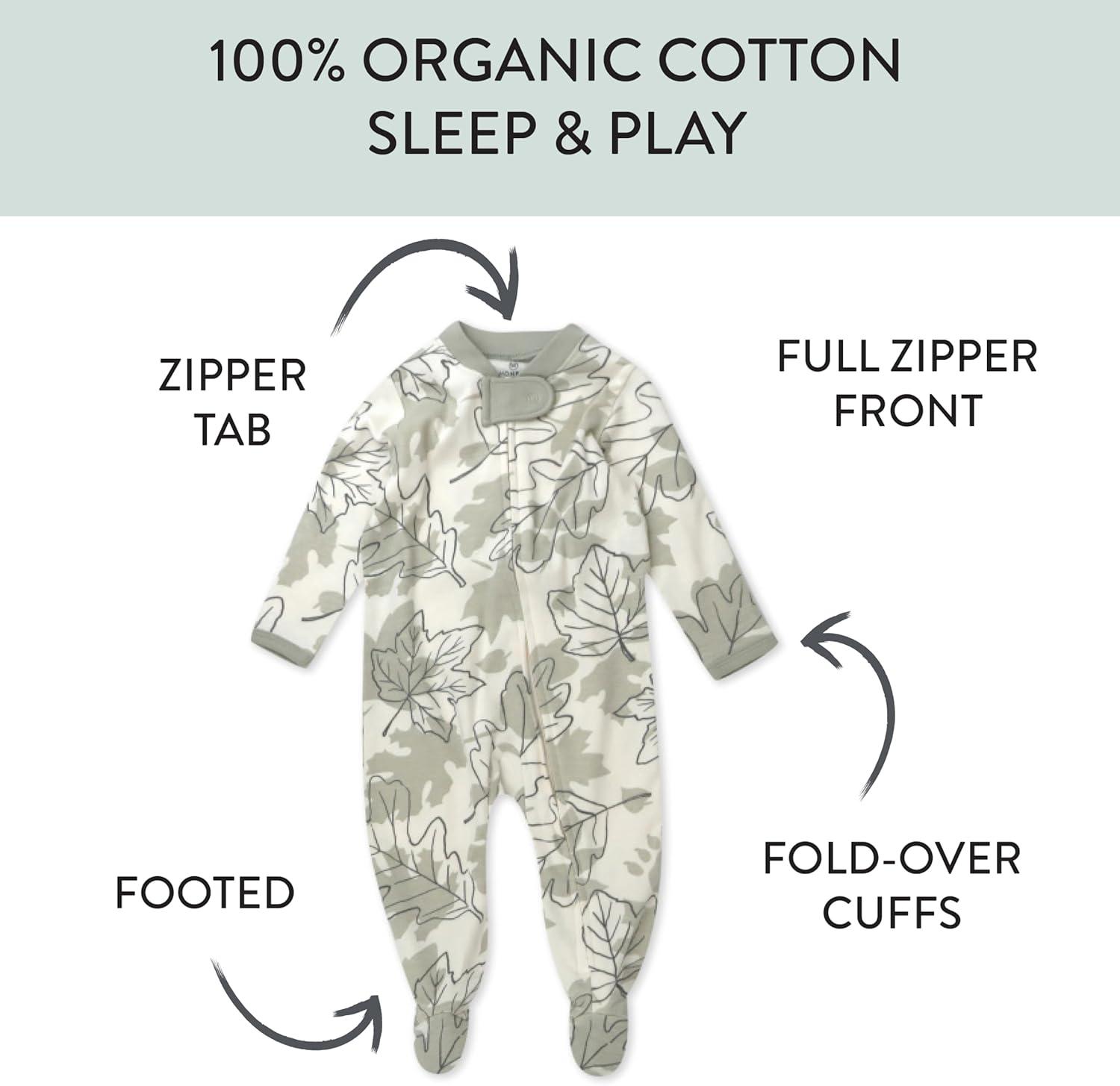 imageHonestBaby Classics Sleep ampamp Play Footed OnePiece Pajama Sleeper 100 Organic CottonPaw Leaves