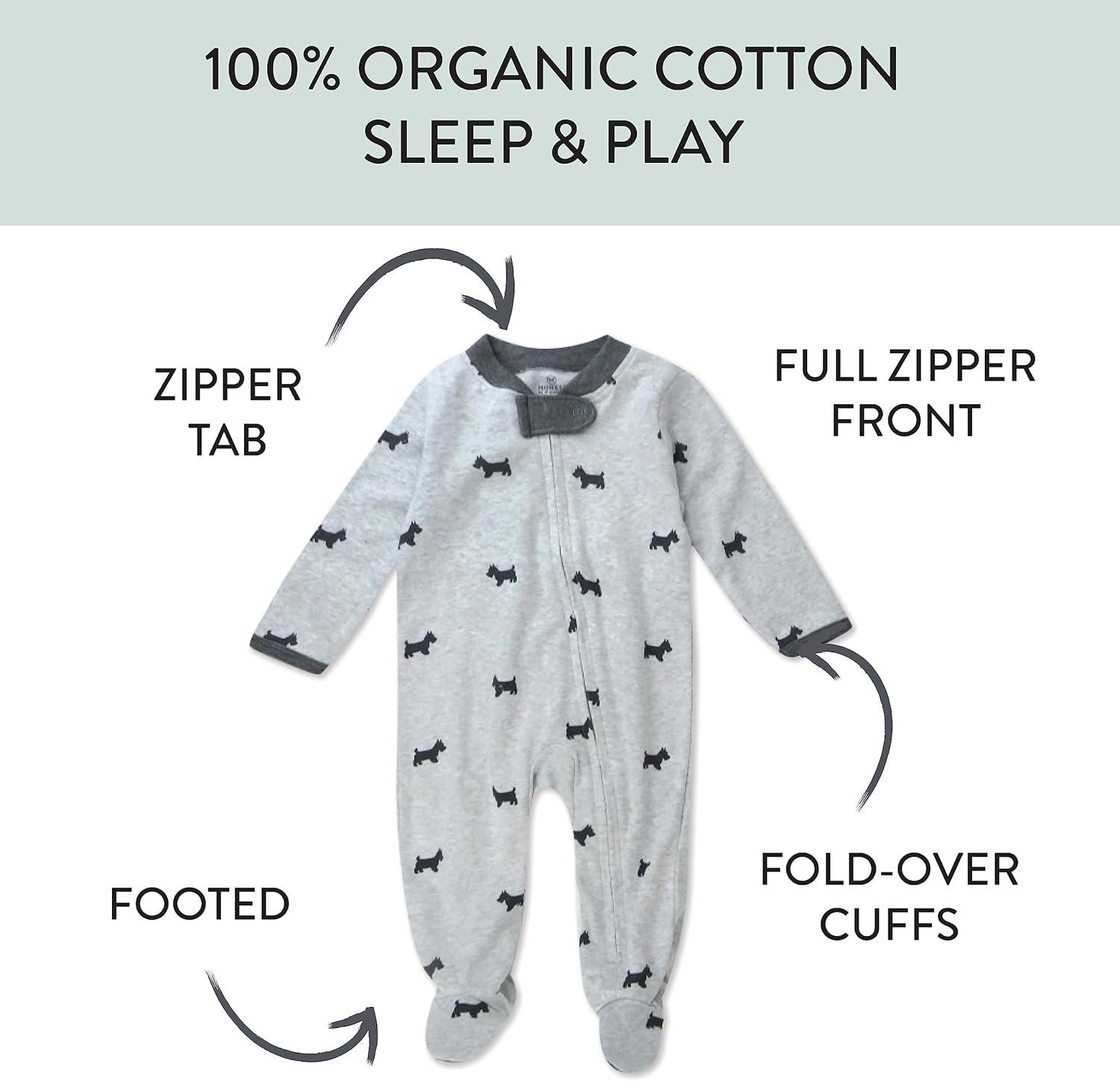 imageHonestBaby Classics Sleep ampamp Play Footed OnePiece Pajama Sleeper 100 Organic CottonScotty Dog Light Heather Grey