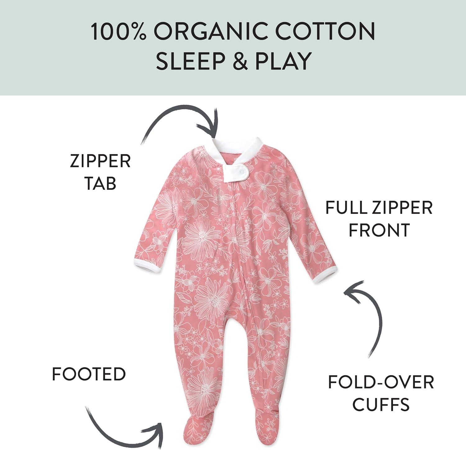 imageHonestBaby Classics Sleep ampamp Play Footed OnePiece Pajama Sleeper 100 Organic CottonSketchy Floral Pink