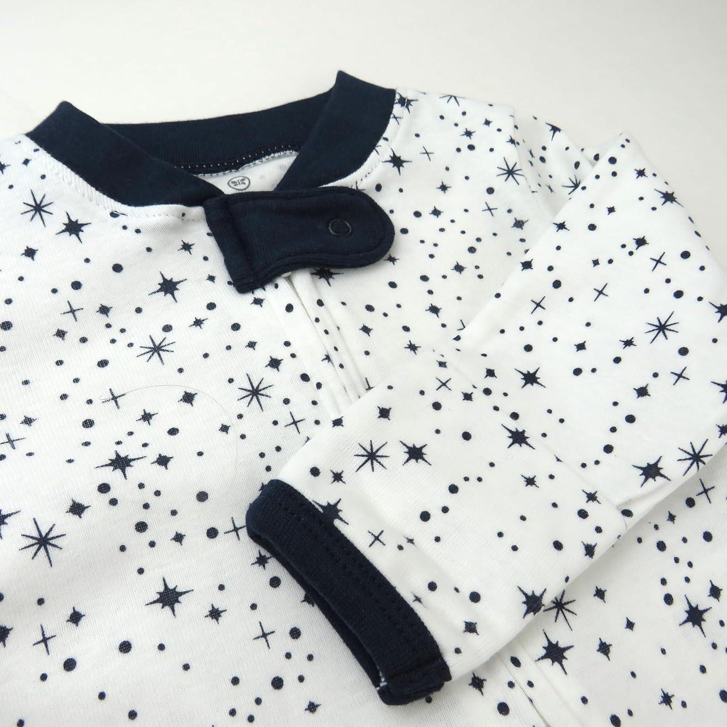 imageHonestBaby Classics Sleep ampamp Play Footed OnePiece Pajama Sleeper 100 Organic CottonTwinkle Star White Navy