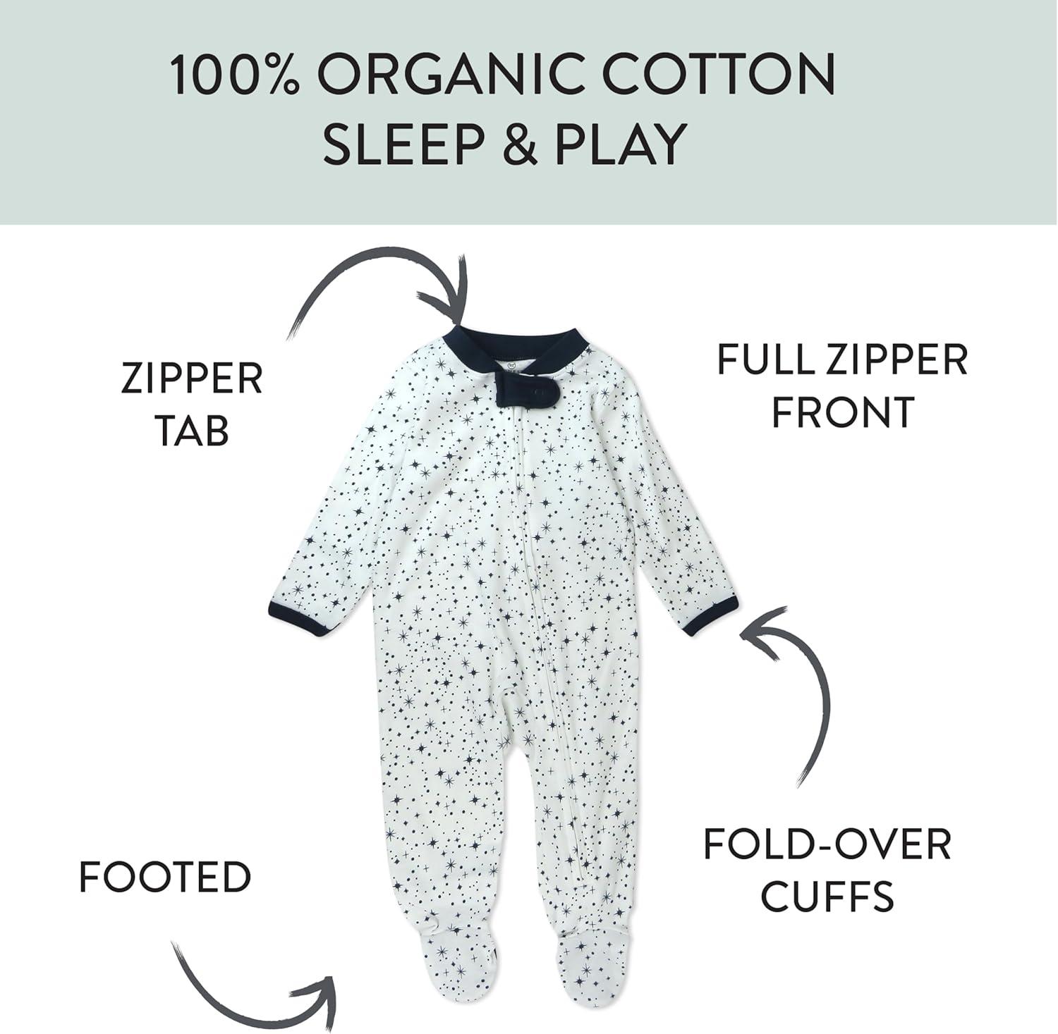 imageHonestBaby Classics Sleep ampamp Play Footed OnePiece Pajama Sleeper 100 Organic CottonTwinkle Star White Navy