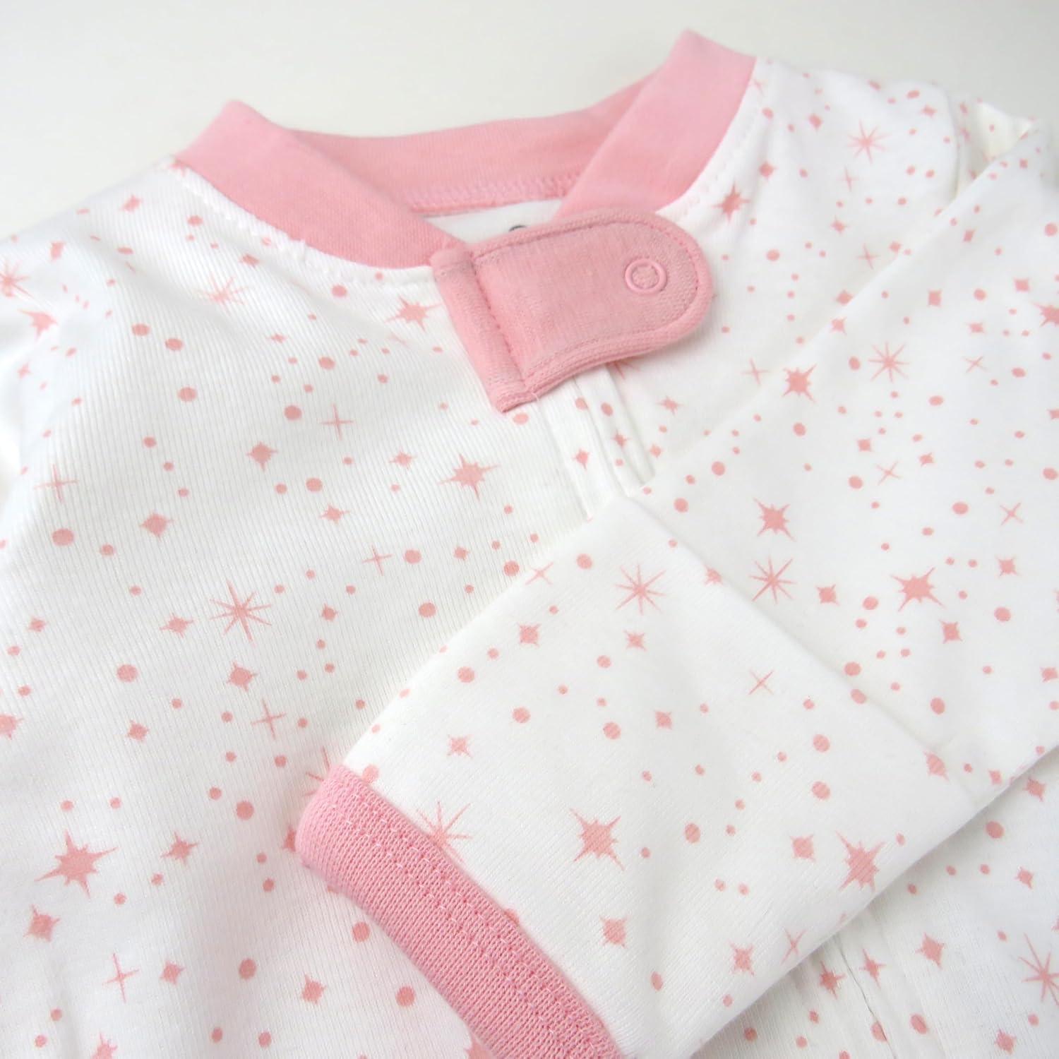 imageHonestBaby Classics Sleep ampamp Play Footed OnePiece Pajama Sleeper 100 Organic CottonTwinkle Star White Pink