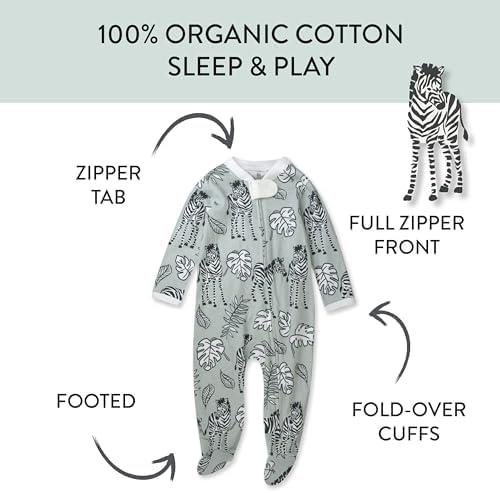imageHonestBaby Sleep ampamp Play Footed OnePiece Pajama Sleeper 100 Organic Cotton Baby GirlsBaby Zebra Camo