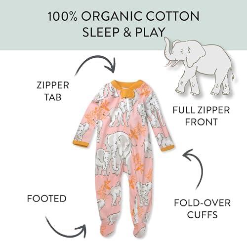 imageHonestBaby Sleep ampamp Play Footed OnePiece Pajama Sleeper 100 Organic Cotton Baby GirlsBoumbi Pink Elephant