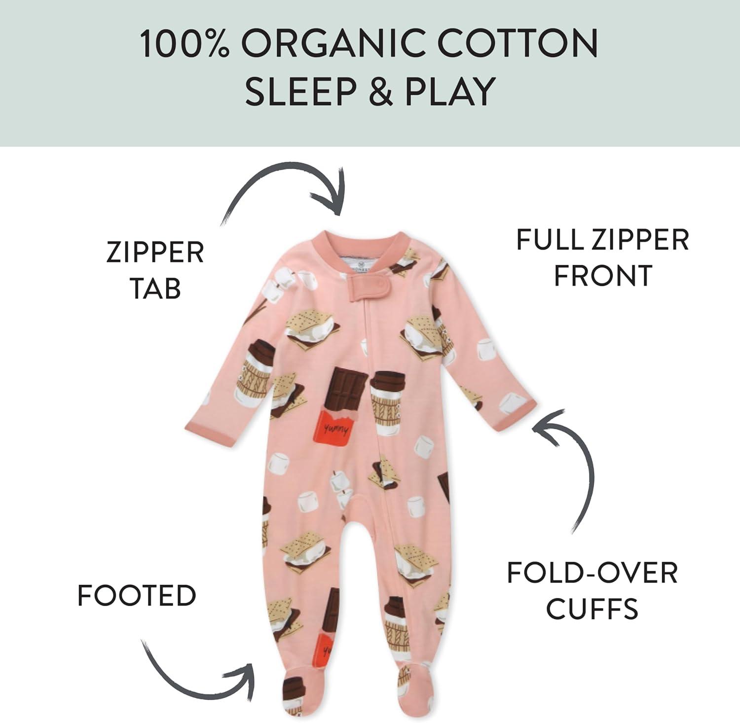 imageHonestBaby Sleep ampamp Play Footed OnePiece Pajama Sleeper 100 Organic Cotton Baby GirlsCoco Smores