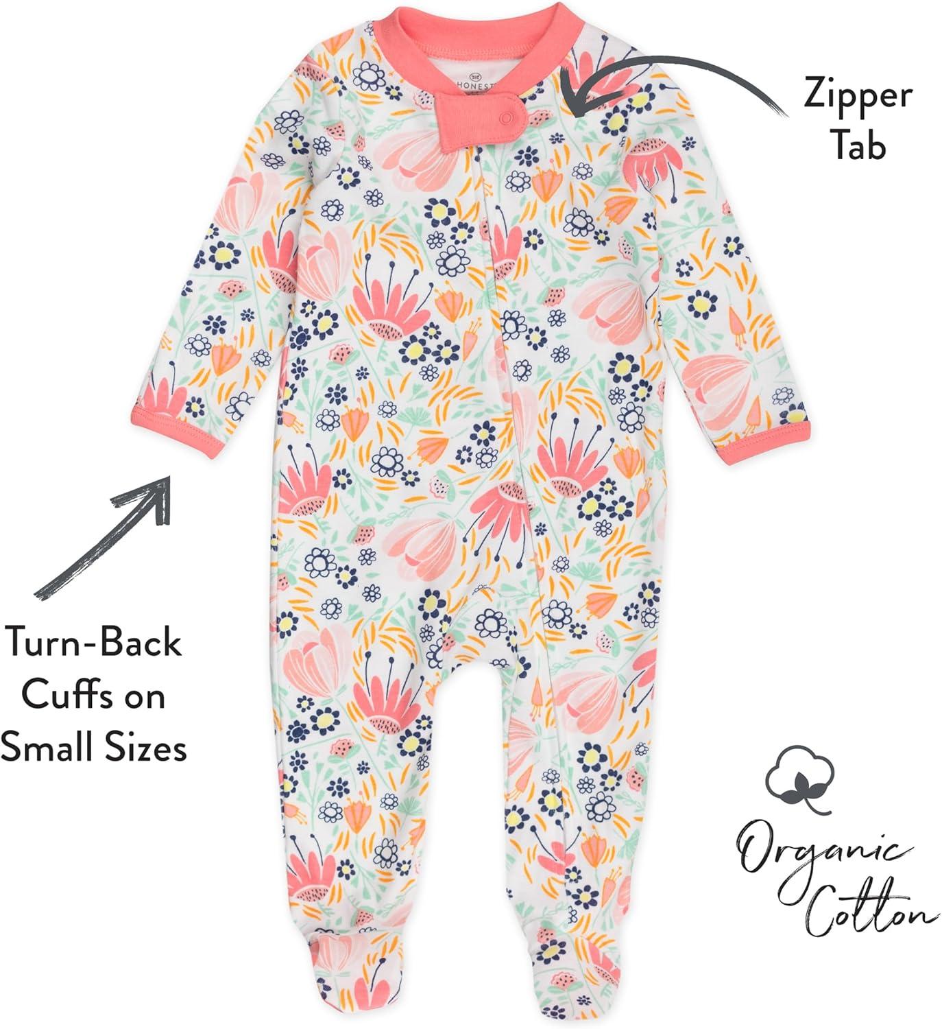 imageHonestBaby Sleep ampamp Play Footed OnePiece Pajama Sleeper 100 Organic Cotton Baby GirlsFlower Power