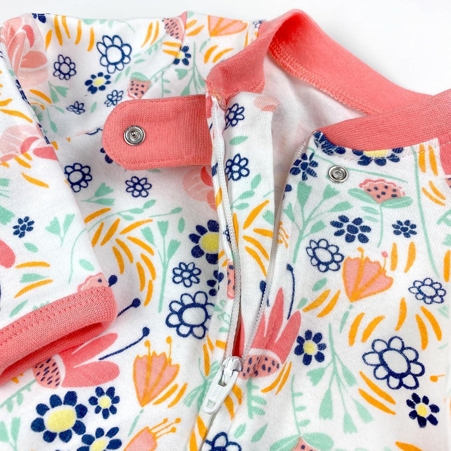 imageHonestBaby Sleep ampamp Play Footed OnePiece Pajama Sleeper 100 Organic Cotton Baby GirlsFlower Power