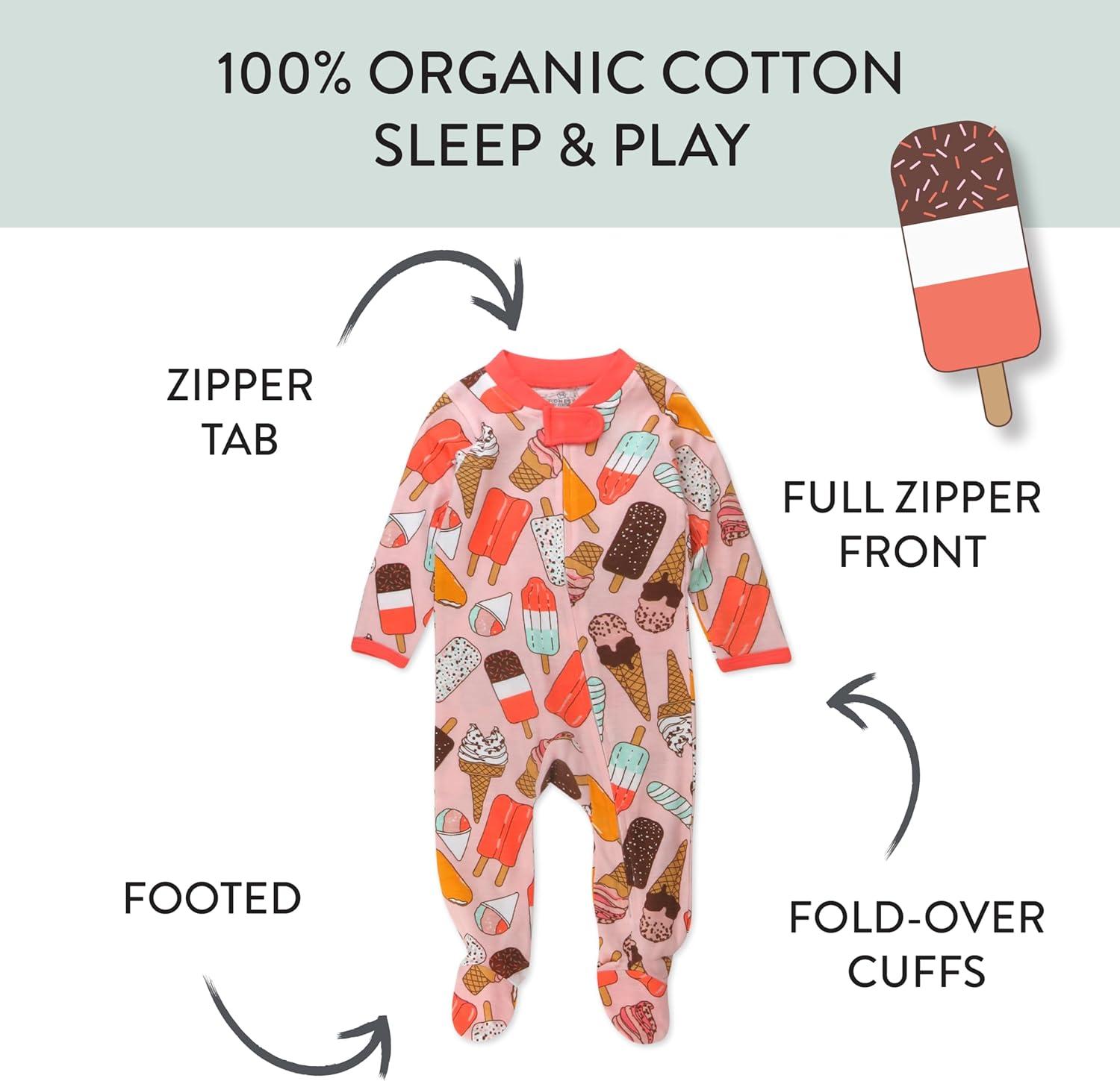 imageHonestBaby Sleep ampamp Play Footed OnePiece Pajama Sleeper 100 Organic Cotton Baby GirlsIce Cream Rose