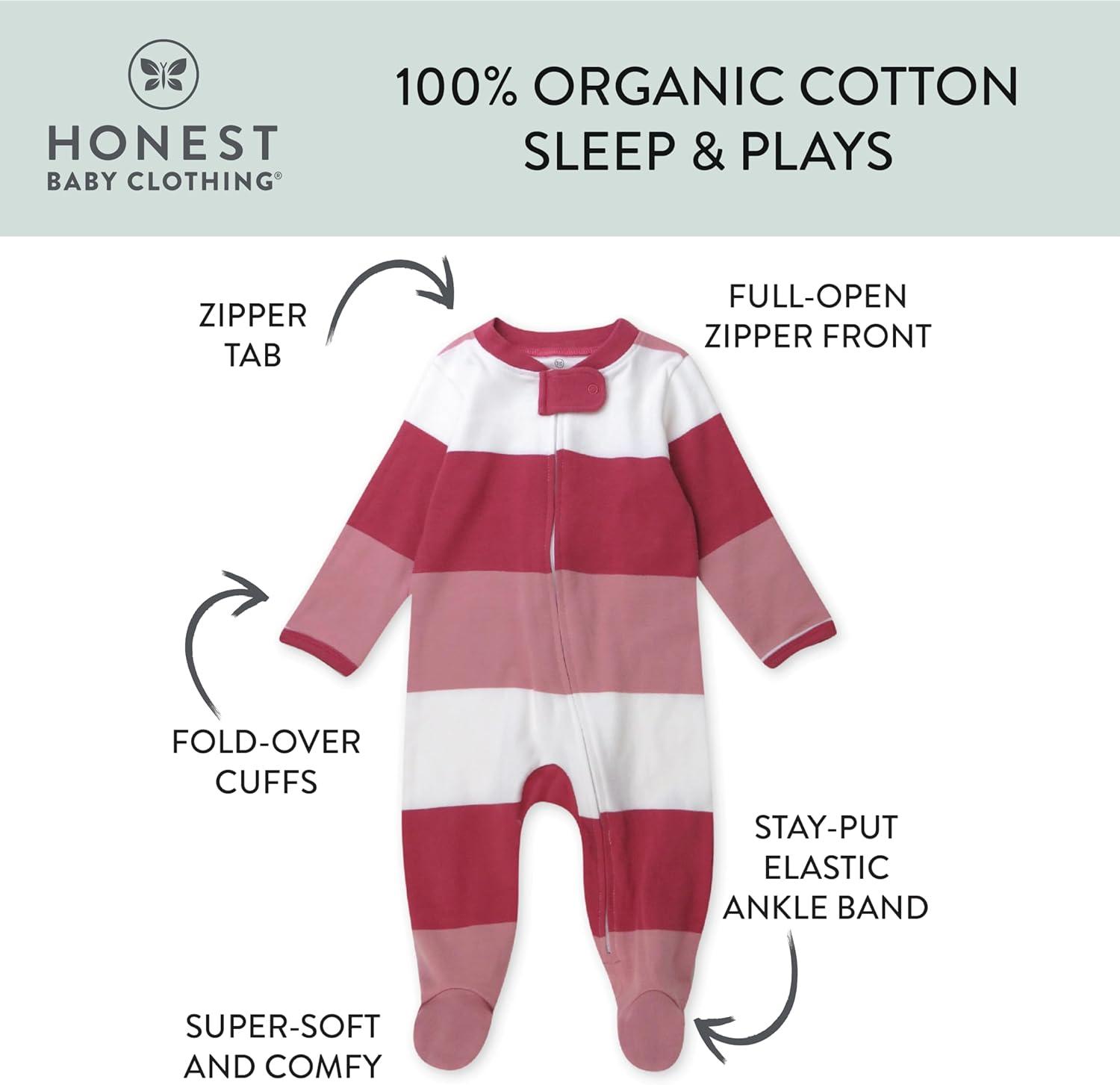 imageHonestBaby Sleep ampamp Play Footed OnePiece Pajama Sleeper 100 Organic Cotton Baby GirlsJumbo Stripe Pink Rose