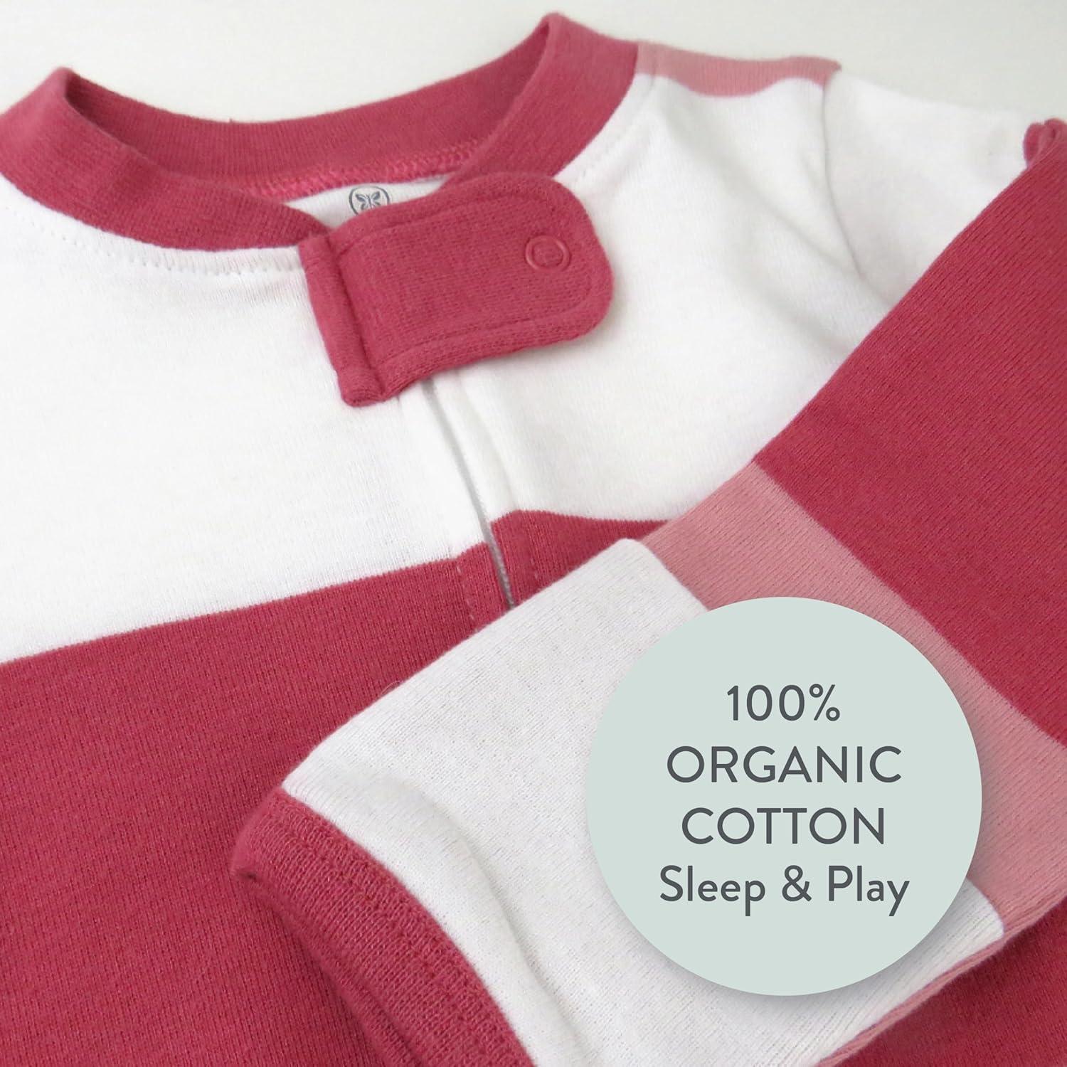 imageHonestBaby Sleep ampamp Play Footed OnePiece Pajama Sleeper 100 Organic Cotton Baby GirlsJumbo Stripe Pink Rose