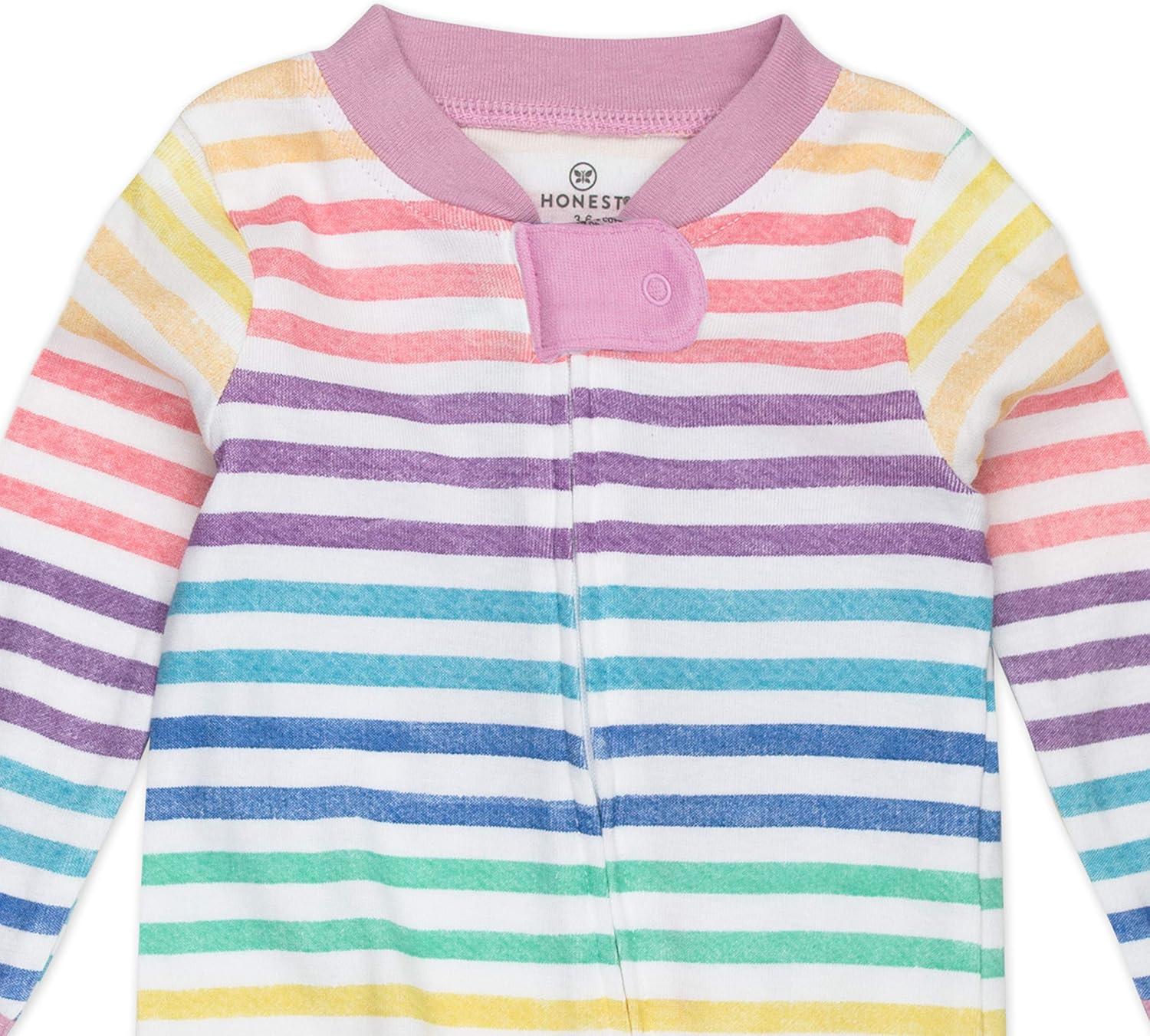 imageHonestBaby Sleep ampamp Play Footed OnePiece Pajama Sleeper 100 Organic Cotton Baby GirlsRainbow Stripe