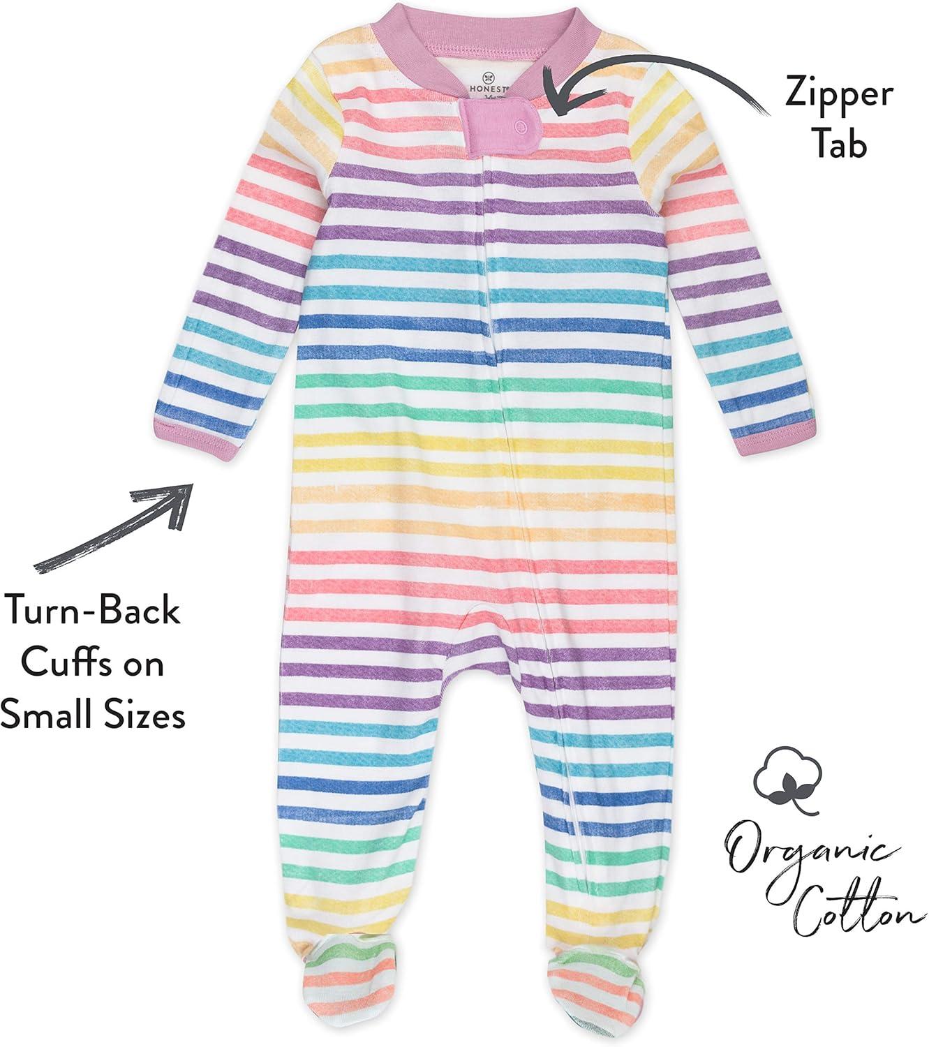 imageHonestBaby Sleep ampamp Play Footed OnePiece Pajama Sleeper 100 Organic Cotton Baby GirlsRainbow Stripe