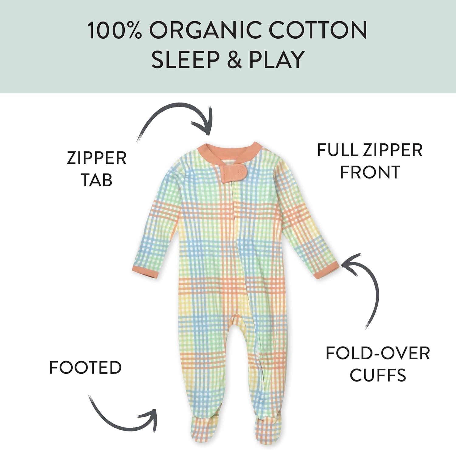 imageHonestBaby Sleep ampamp Play Footed OnePiece Pajama Sleeper 100 Organic Cotton Baby GirlsSeersucker Plaid Fawn