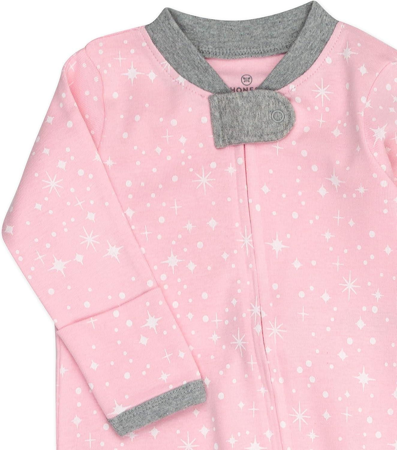 imageHonestBaby Sleep ampamp Play Footed OnePiece Pajama Sleeper 100 Organic Cotton Baby GirlsTwinkle Star Pink
