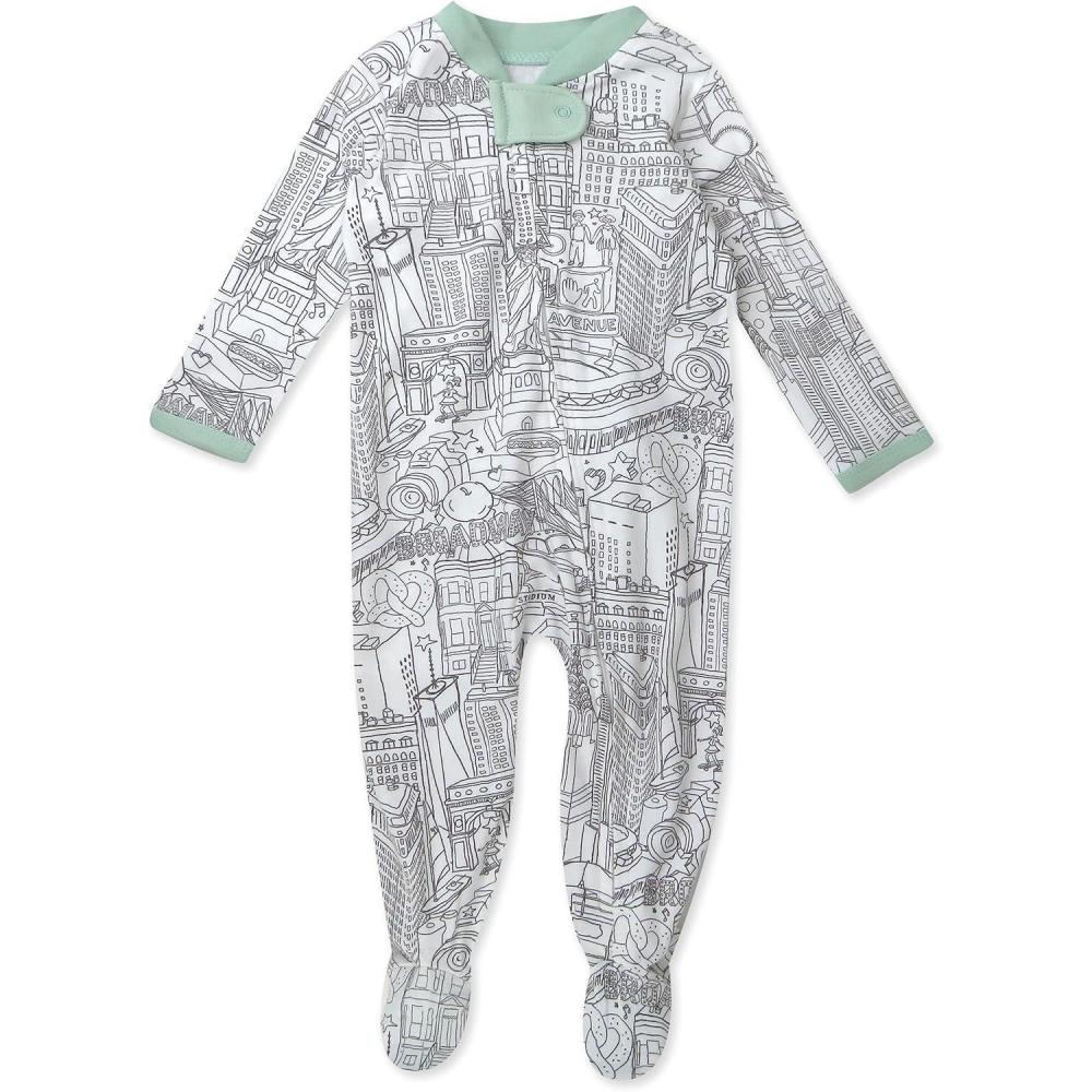 imageHonestBaby Classics Sleep ampamp Play Footed OnePiece Pajama Sleeper 100 Organic CottonCityscape Ny