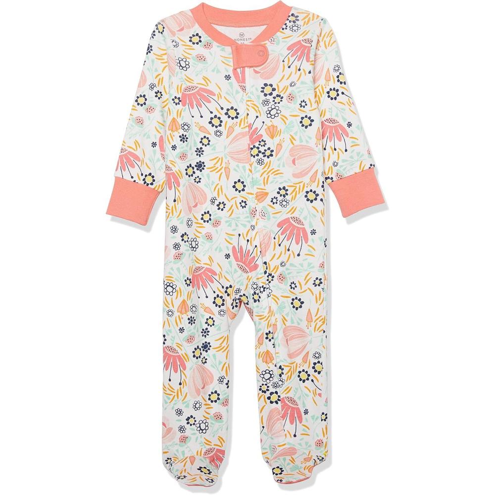 imageHonestBaby Classics Sleep ampamp Play Footed OnePiece Pajama Sleeper 100 Organic CottonFlower Power