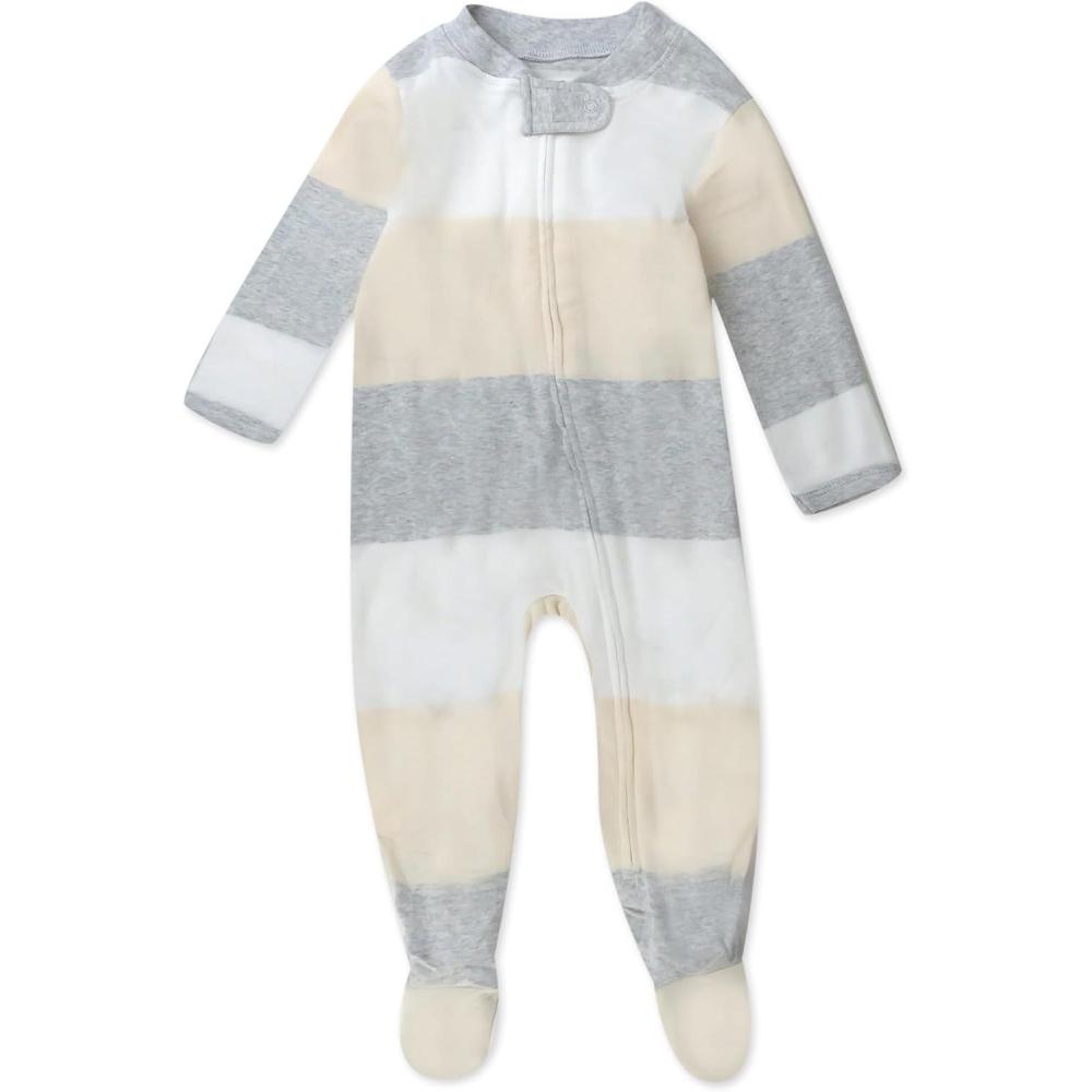 imageHonestBaby Classics Sleep ampamp Play Footed OnePiece Pajama Sleeper 100 Organic CottonJumbo Stripe Natural