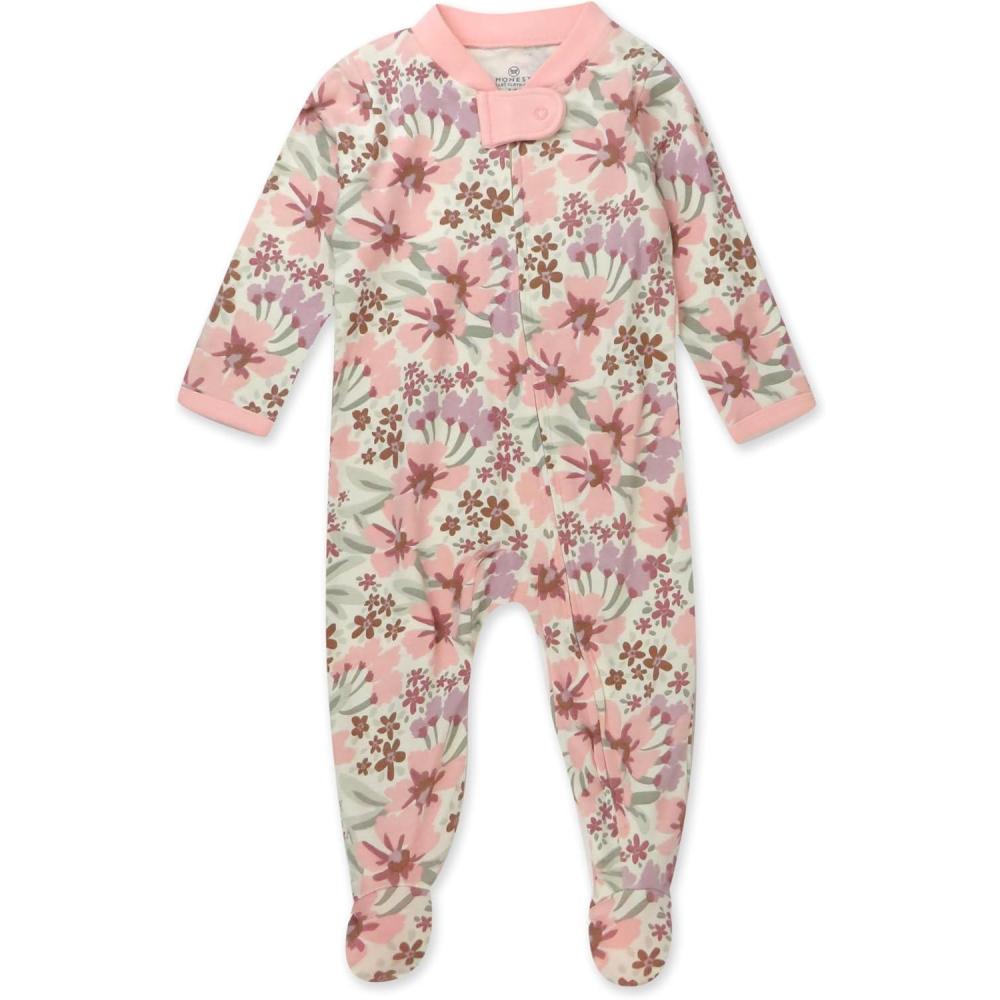imageHonestBaby Classics Sleep ampamp Play Footed OnePiece Pajama Sleeper 100 Organic CottonPainted Floral Pink