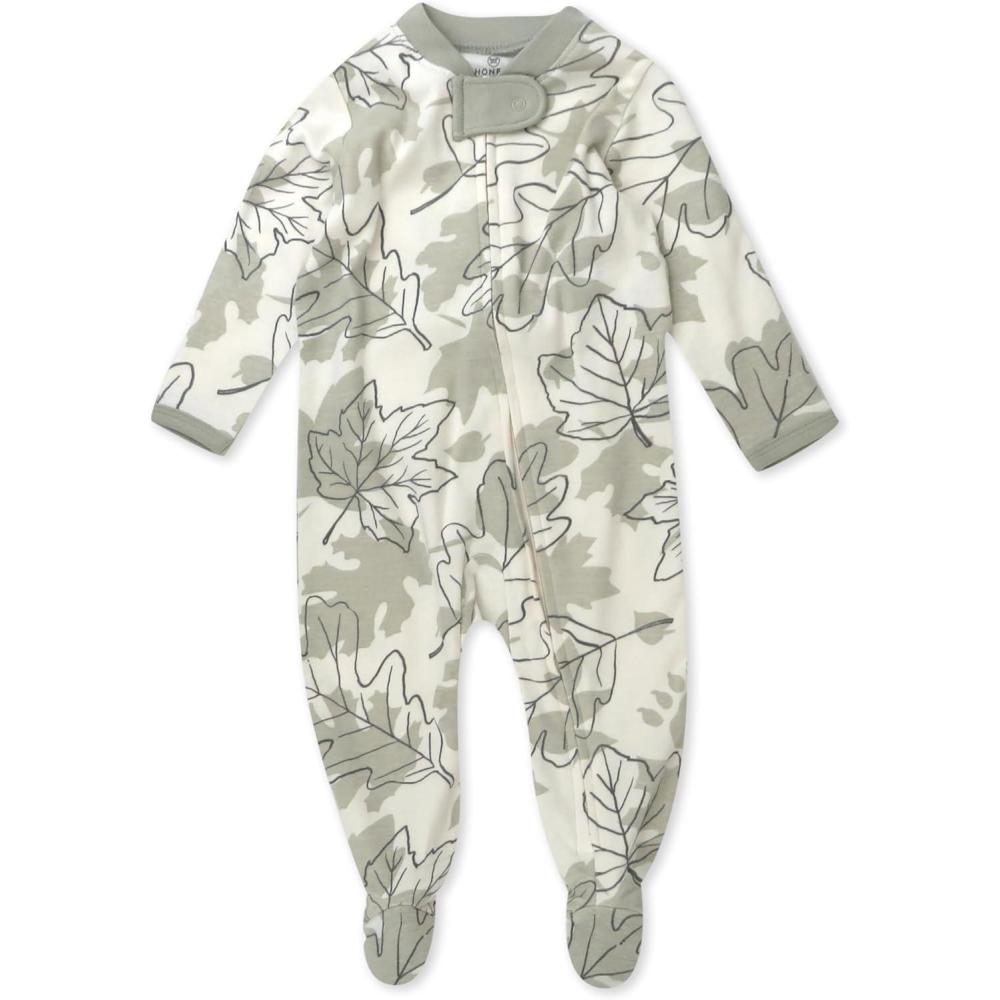 imageHonestBaby Classics Sleep ampamp Play Footed OnePiece Pajama Sleeper 100 Organic CottonPaw Leaves