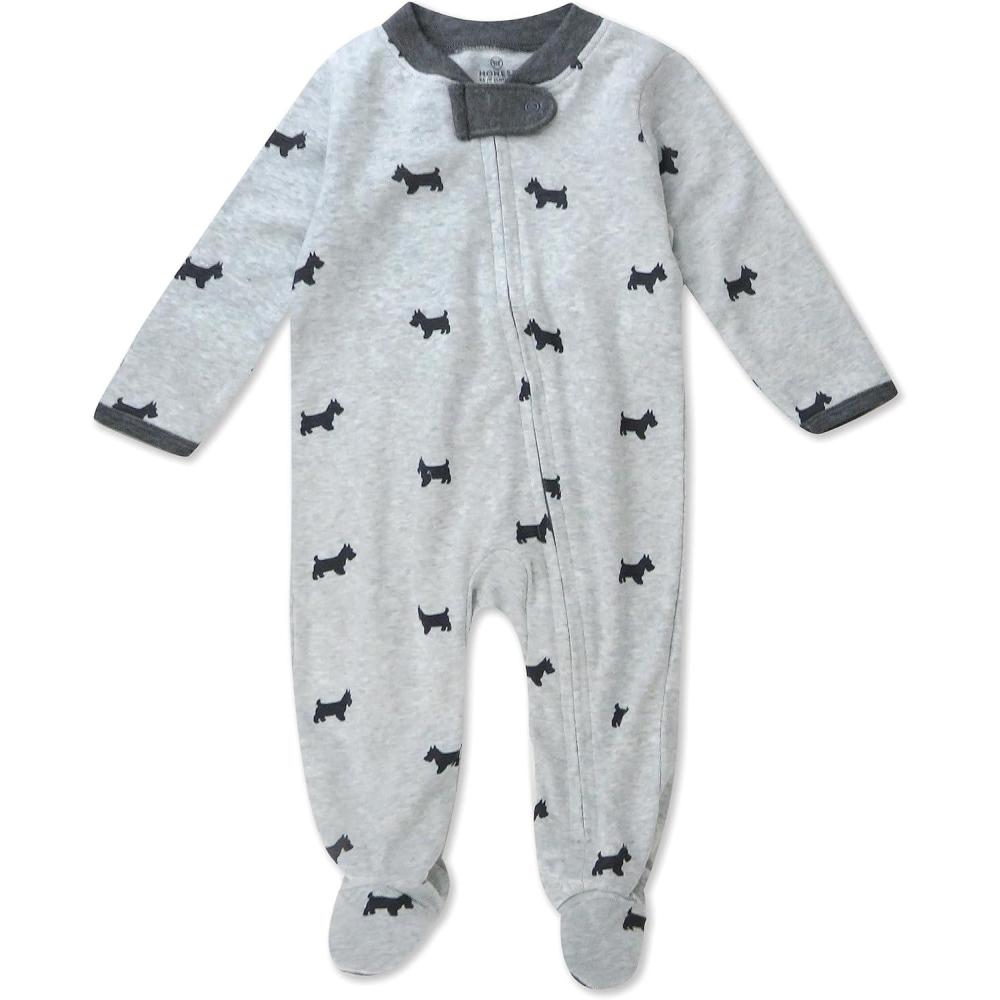 imageHonestBaby Classics Sleep ampamp Play Footed OnePiece Pajama Sleeper 100 Organic CottonScotty Dog Light Heather Grey