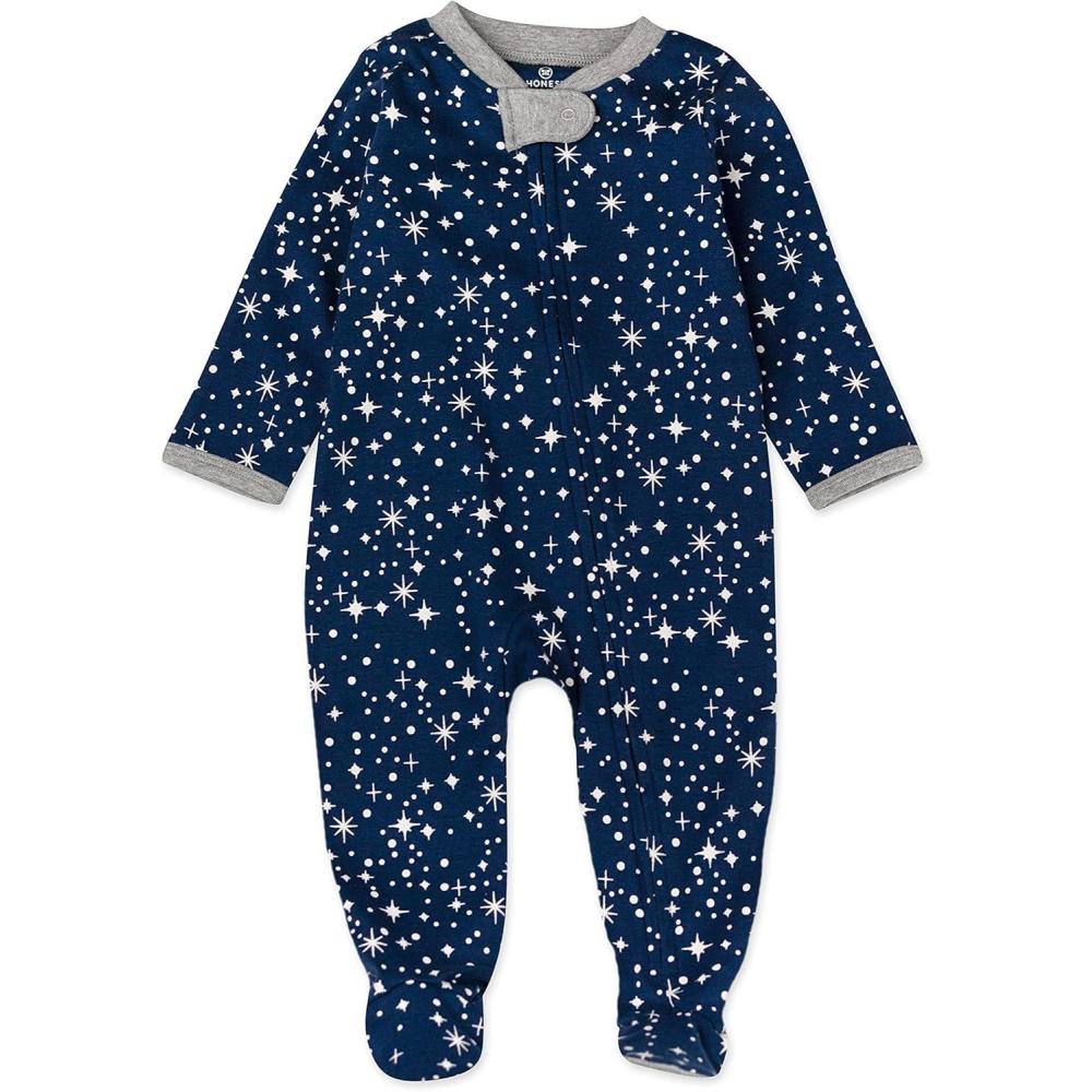 imageHonestBaby Classics Sleep ampamp Play Footed OnePiece Pajama Sleeper 100 Organic CottonTwinkle Star Navy