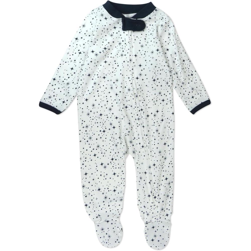 imageHonestBaby Classics Sleep ampamp Play Footed OnePiece Pajama Sleeper 100 Organic CottonTwinkle Star White Navy