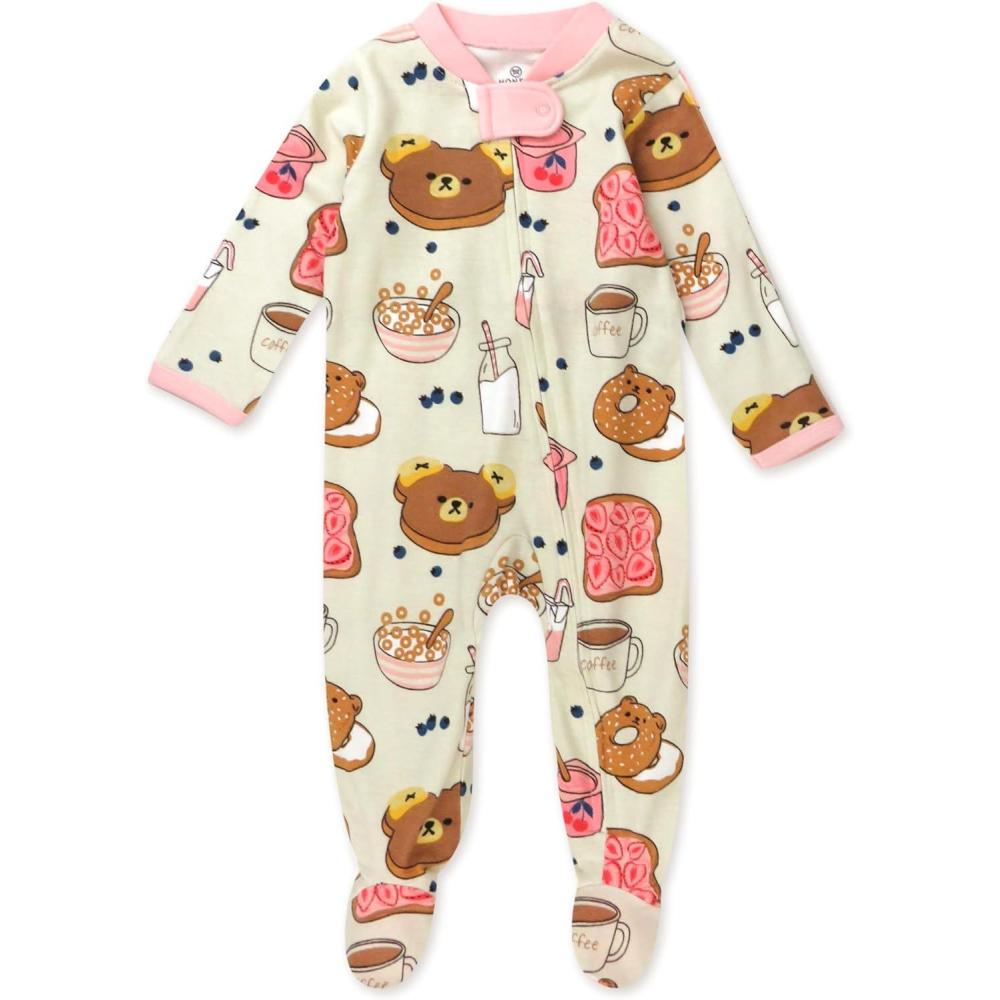 imageHonestBaby Sleep ampamp Play Footed OnePiece Pajama Sleeper 100 Organic Cotton Baby GirlsBeary Breakfast