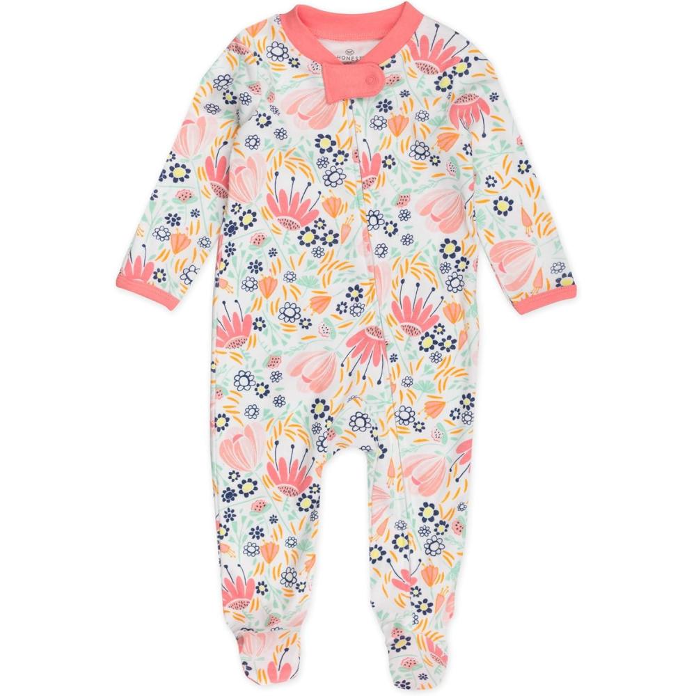 imageHonestBaby Sleep ampamp Play Footed OnePiece Pajama Sleeper 100 Organic Cotton Baby GirlsFlower Power