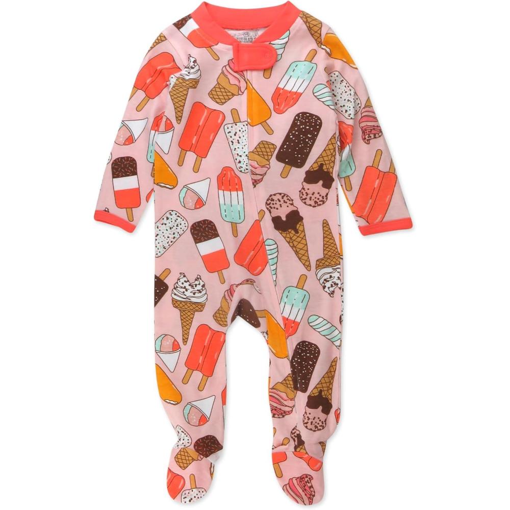 imageHonestBaby Sleep ampamp Play Footed OnePiece Pajama Sleeper 100 Organic Cotton Baby GirlsIce Cream Rose