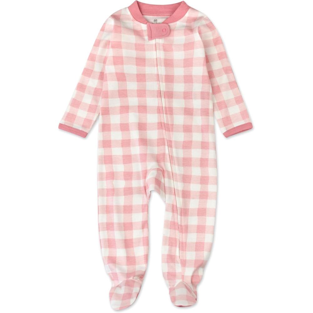 imageHonestBaby Sleep ampamp Play Footed OnePiece Pajama Sleeper 100 Organic Cotton Baby GirlsPink Check