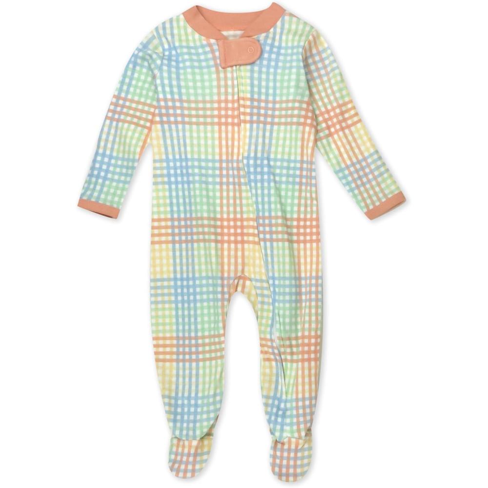 imageHonestBaby Sleep ampamp Play Footed OnePiece Pajama Sleeper 100 Organic Cotton Baby GirlsSeersucker Plaid Fawn