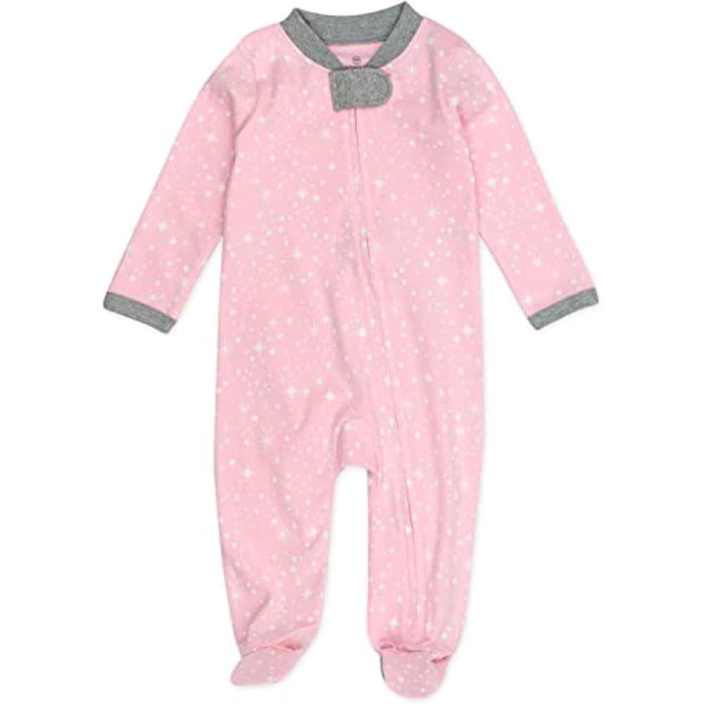 imageHonestBaby Sleep ampamp Play Footed OnePiece Pajama Sleeper 100 Organic Cotton Baby GirlsTwinkle Star Pink