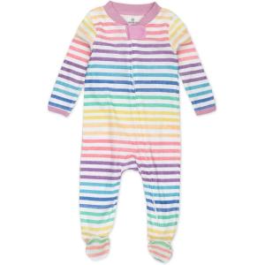 imageHonestBaby Sleep ampamp Play Footed OnePiece Pajama Sleeper 100 Organic Cotton Baby GirlsRainbow Stripe