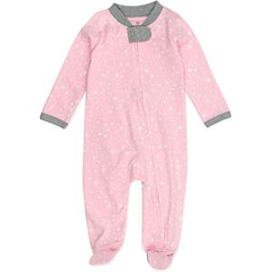 imageHonestBaby Sleep ampamp Play Footed OnePiece Pajama Sleeper 100 Organic Cotton Baby GirlsTwinkle Star Pink