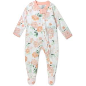 imageHonestBaby Sleep ampamp Play Footed OnePiece Pajama Sleeper 100 Organic Cotton Baby GirlsWhite Peach Blossom Floral
